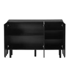 Meuble à chaussures minimaliste de style crème avec 5 pieds en bois massif, buffet avec étagères réglables et portes ondulées 4B - ModernLuxe