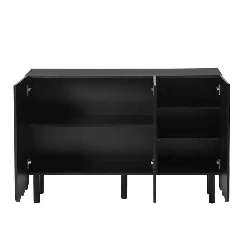 Meuble à chaussures minimaliste de style crème avec 5 pieds en bois massif, buffet avec étagères réglables et portes ondulées 4B - ModernLuxe