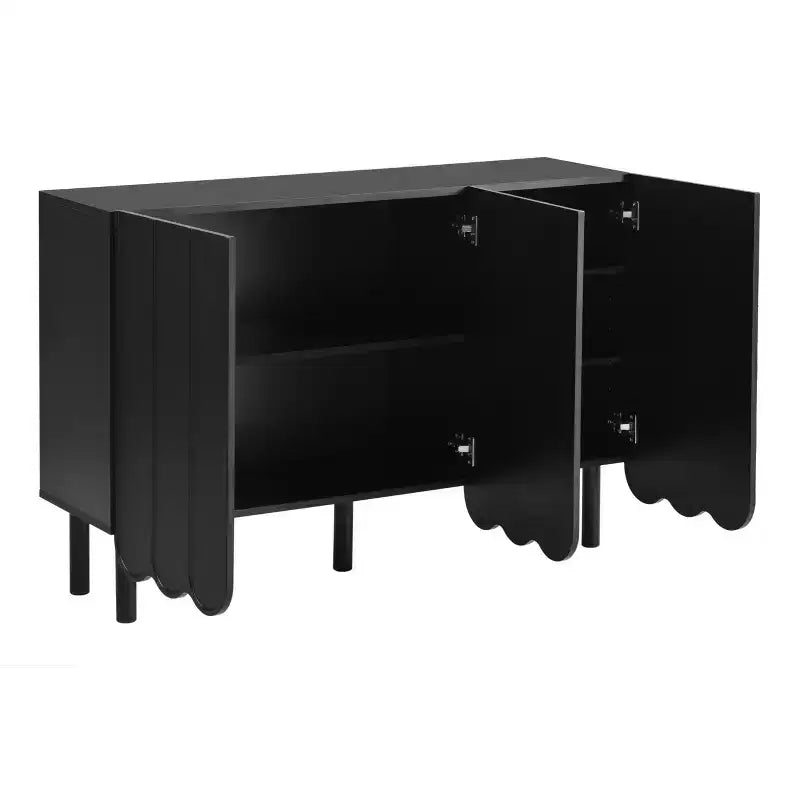Meuble à chaussures minimaliste de style crème avec 5 pieds en bois massif, buffet avec étagères réglables et portes ondulées 4B - ModernLuxe
