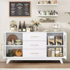 Mobile buffet Coffer con 2 ante in vetro scanalato, credenza moderna da 56 pollici con 3 cassetti