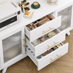 Mobile buffet Coffer con 2 ante in vetro scanalato, credenza moderna da 56 pollici con 3 cassetti