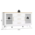 Mobile buffet Coffer con 2 ante in vetro scanalato, credenza moderna da 56 pollici con 3 cassetti