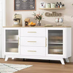 Mobile buffet Coffer con 2 ante in vetro scanalato, credenza moderna da 56 pollici con 3 cassetti