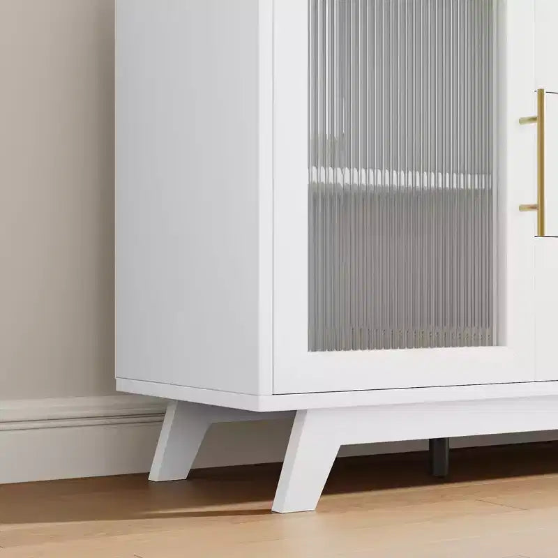 Mobile buffet Coffer con 2 ante in vetro scanalato, credenza moderna da 56 pollici con 3 cassetti