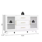 Mobile buffet Coffer con 2 ante in vetro scanalato, credenza moderna da 56 pollici con 3 cassetti