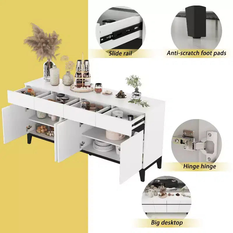 Credenza/Buffet Moderno Bianco a 4 Ante e 4 Cassetti Famapy