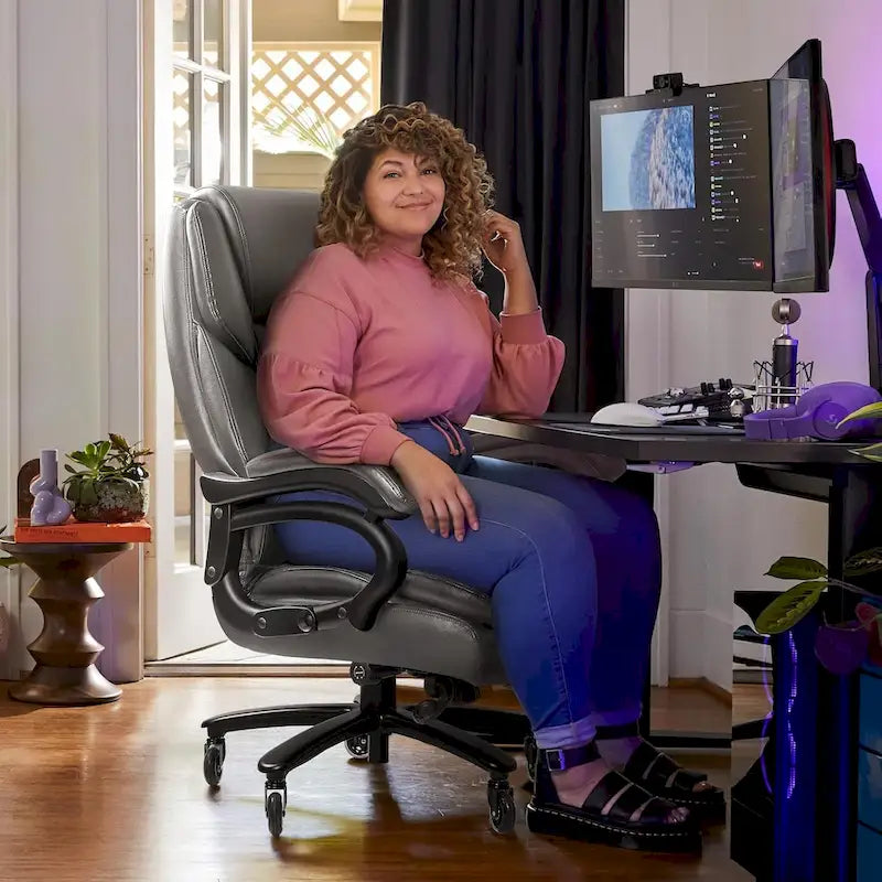 Sedia da Ufficio Direzionale Bossin Extra Large, 500 libbre, Ergonomica con Supporto Lombare Regolabile, Schienale Alto in Pelle PU, per Computer