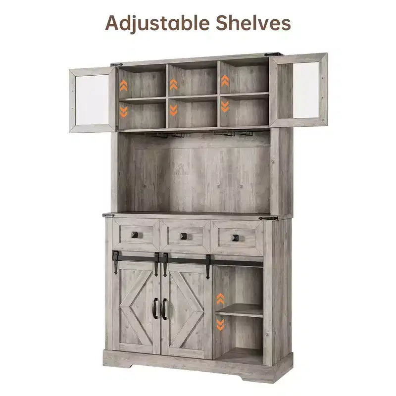 Credenza da bar 72 Farmhouse con anta scorrevole a fienile, buffet alto da cucina con credenza e 3 cassetti