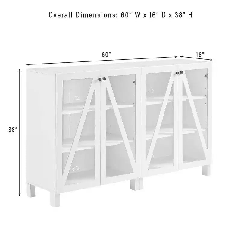 Crosley 60 Cassai Mobile credenza TV 2 pezzi: ante in vetro, ripiani regolabili, gestione cavi