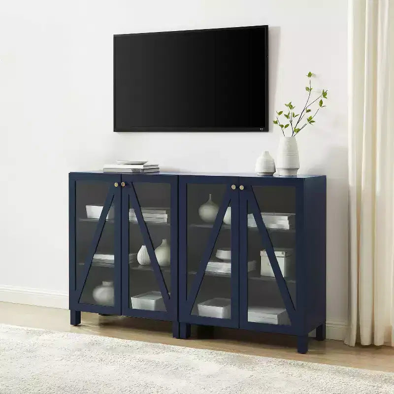 Crosley 60 Cassai Mobile credenza TV 2 pezzi: ante in vetro, ripiani regolabili, gestione cavi