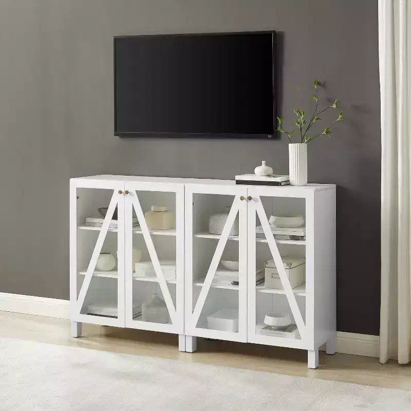 Crosley 60 Cassai Mobile credenza TV 2 pezzi: ante in vetro, ripiani regolabili, gestione cavi