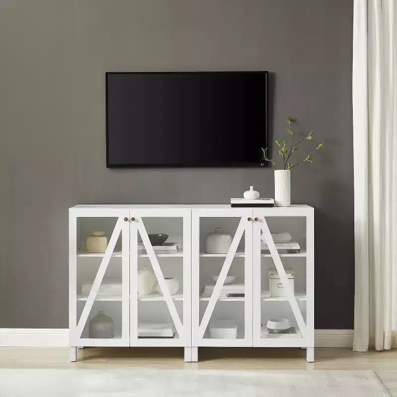 Crosley 60 Cassai Mobile credenza TV 2 pezzi: ante in vetro, ripiani regolabili, gestione cavi