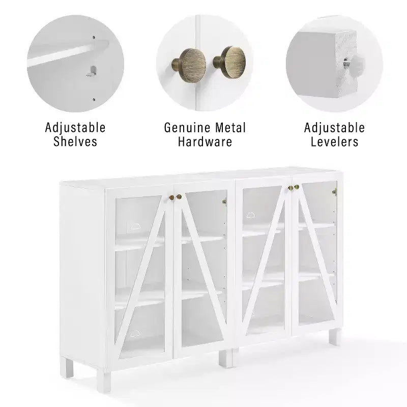 Crosley 60 Cassai Mobile credenza TV 2 pezzi: ante in vetro, ripiani regolabili, gestione cavi