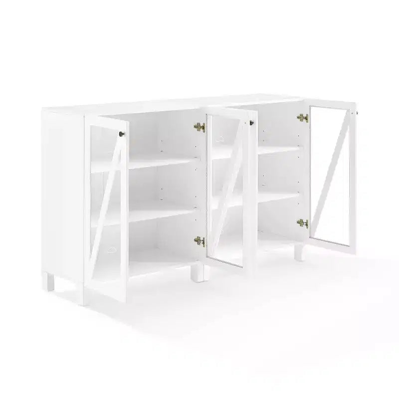 Crosley 60 Cassai Mobile credenza TV 2 pezzi: ante in vetro, ripiani regolabili, gestione cavi