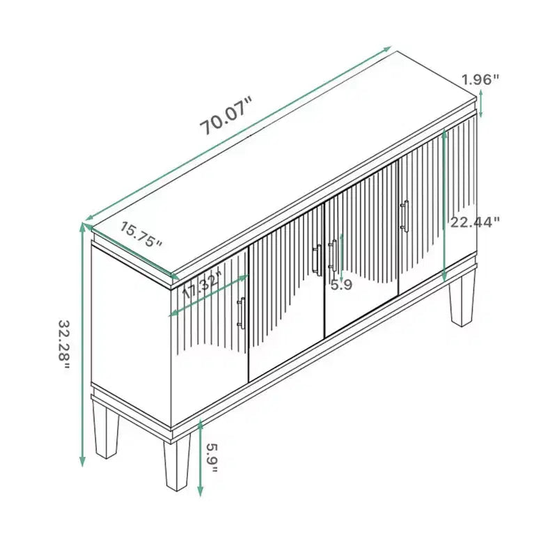 Buffet 4 portes de 70,07 po, meuble de rangement moderne, capacité de charge de 330 lb pour salon, cuisine, chambre à coucher, couloir