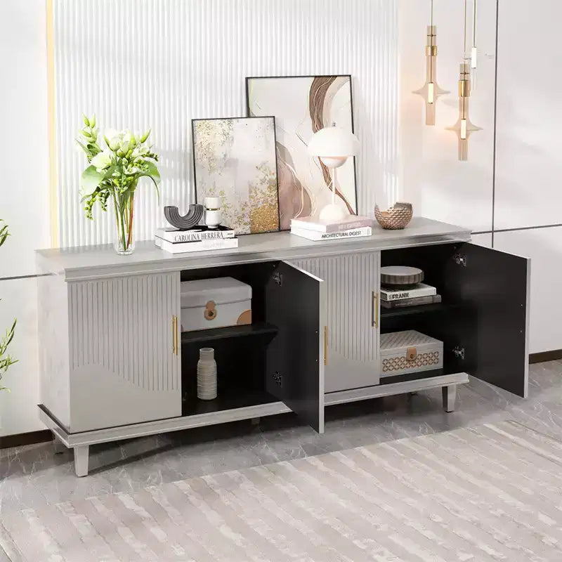 70.07''Grande Credenza a 4 ante, Credenza Buffet con spazio di archiviazione, Adatta per Soggiorno, Cucina, Camera da letto, Ingresso (Champagne)