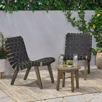 GDFStudio Ocilla Set Salotto da Esterno 3 Pezzi in Legno di Acacia e Intreccio di Corda, Nero/Grigio
