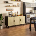 HOMCOM Meuble buffet, meuble de cuisine et meuble bar à café avec 3 portes en rotin et étagères réglables