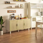 HOMCOM Meuble buffet, meuble de cuisine et meuble bar à café avec 3 portes en rotin et étagères réglables