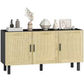 HOMCOM Sideboard Buffet Cabinet, Kitchen Cabinet & Coffee Bar Cabinet with 3 Rattan Doors and Adjustable Shelves