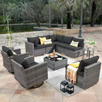 Ovios Venice 10pc Wicker Outdoor Patio Furniture Set Conversation Sofa Sectional with a Swivel Chair and Cushions