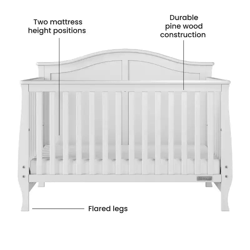 Culla trasformabile 4-in-1 Child Craft Camden, si trasforma in lettino da giorno, lettino per bambini e letto a una piazza e mezza, 3 posizioni per il materasso, finitura sicura per i bambini