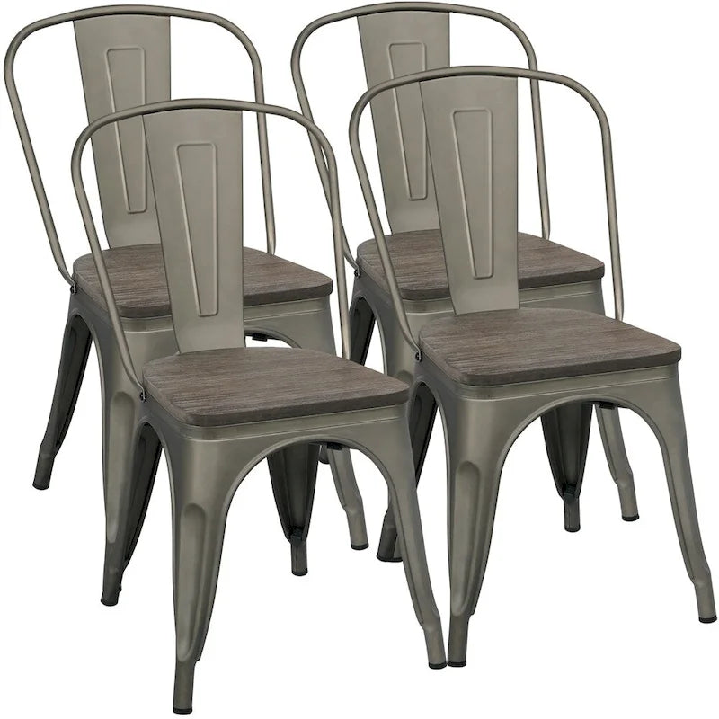 Yaheetech Set di 4 Sedie da Pranzo in Metallo con Sedie Impilabili in Legno