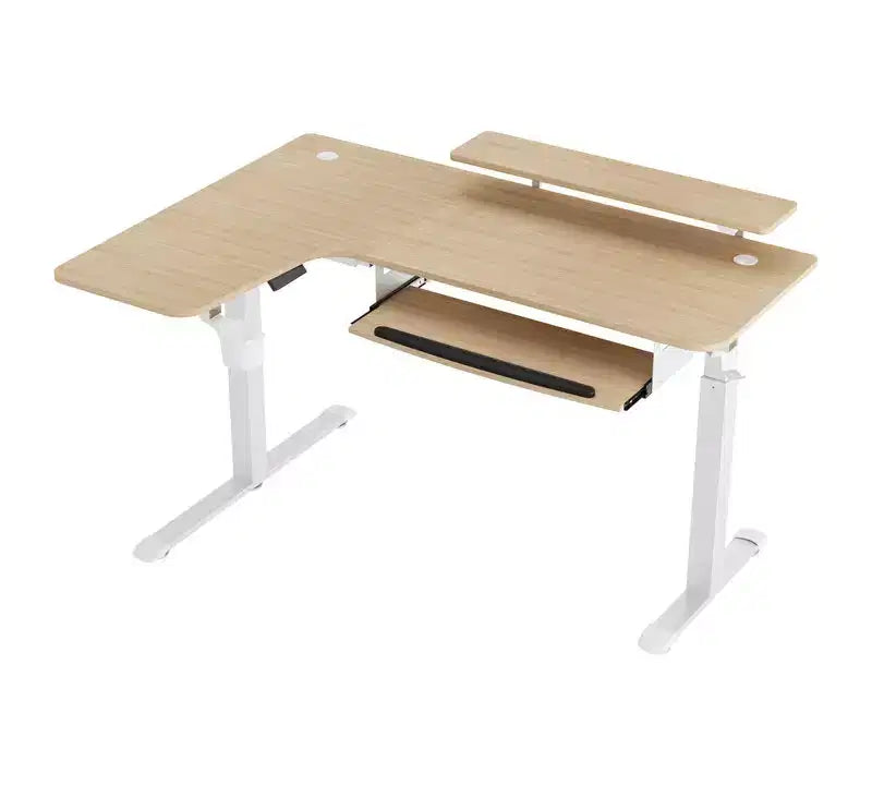 Bureau assis-debout en forme de L EUREKA ERGONOMIC 60x23 avec accessoires