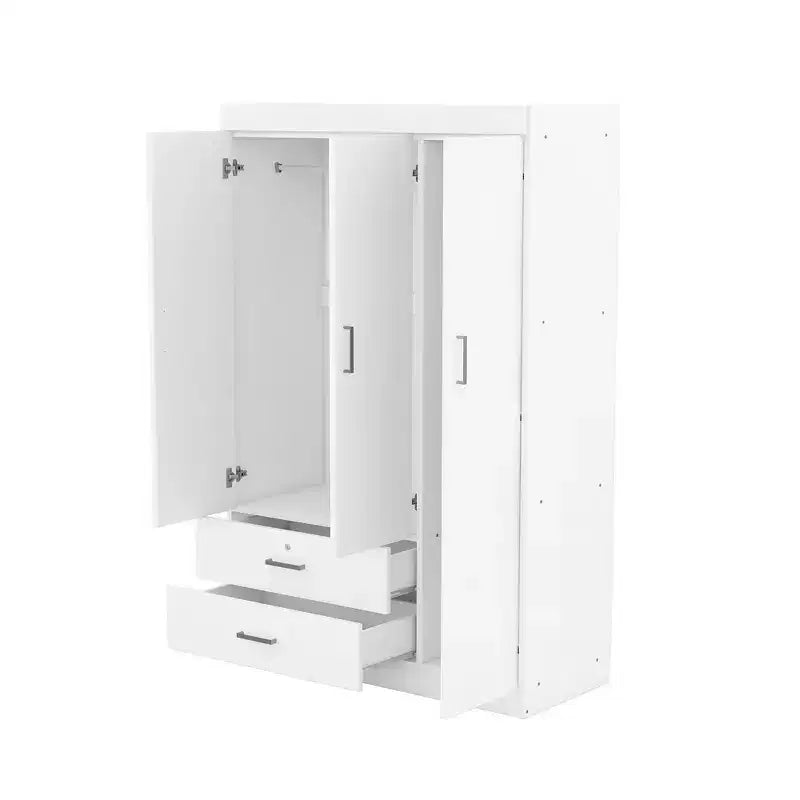Guardaroba/Armadio a 3 ante Whisen Wood con asta appendiabiti, 2 cassetti e ripiani portaoggetti