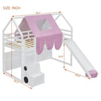 Lit mezzanine bas pour enfants avec toboggan et étagères de rangement, cadre de lit mezzanine en bois avec tente et escaliers