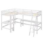Letto a soppalco a L matrimoniale in legno da 119''L 79.5''W con scaletta e 2 scrivanie a L integrate