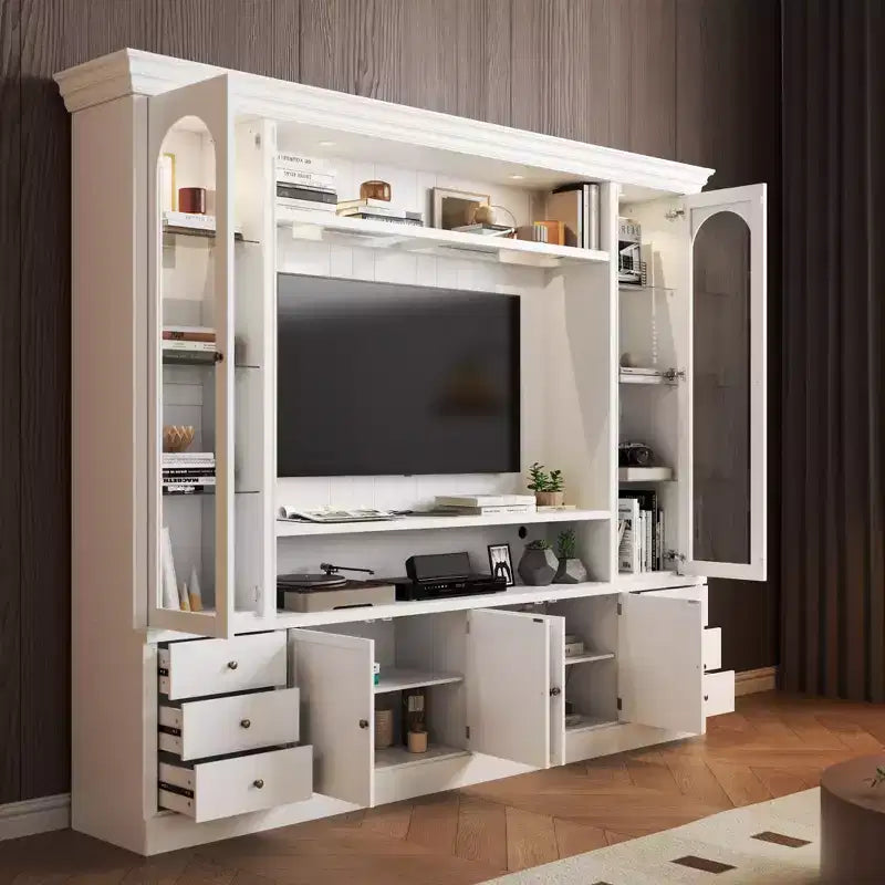 Meuble TV Famapy Blanc Grand Meuble de Rangement avec Armoires et Spots LED pour Salon