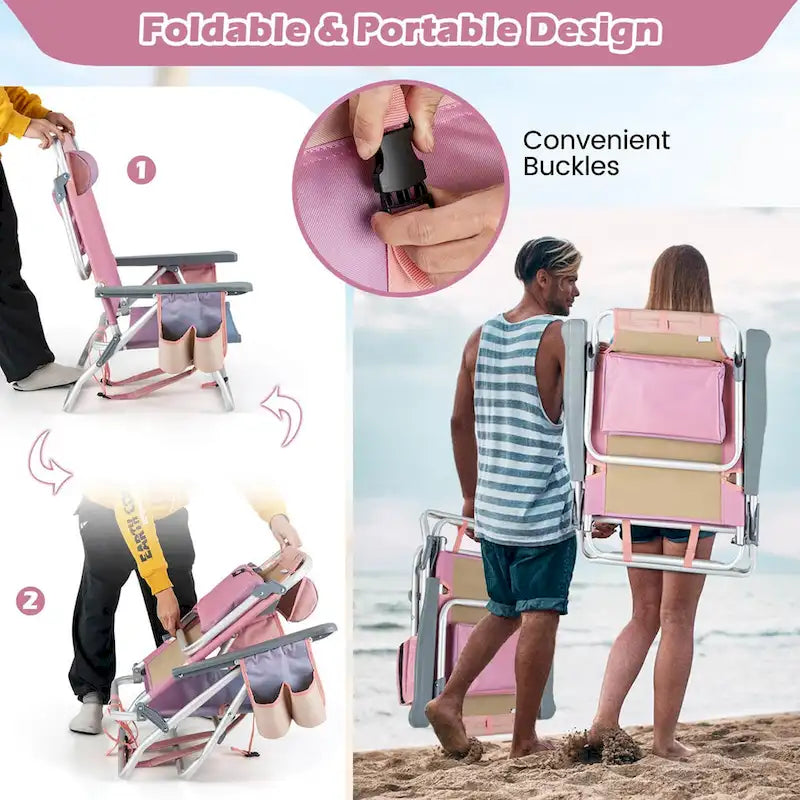 Costway Sedia Pieghevole da Spiaggia Zaino 4 Pezzi, 5 Posizioni per Esterno - Vedi Dettagli