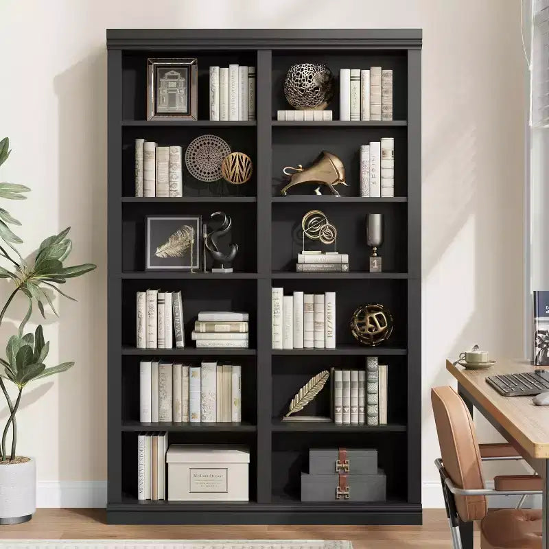 Étagère haute de 189 cm avec 2 rangées de rangement, étagère double largeur à 6 niveaux, bibliothèque autoportante spacieuse pour salon, bureau, bibliothèque