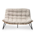 Divanetto due posti Double Papasan con cuscino, in rattan PE per tutte le stagioni e struttura in metallo per interni ed esterni