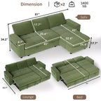 Divano Letto, Divano Estraibile a L da 81 pollici con Chaise Longue Reversibile e Contenitore/Porta USB/Tasca Laterale/Montaggio Senza Attrezzi, Velluto a Coste Beige