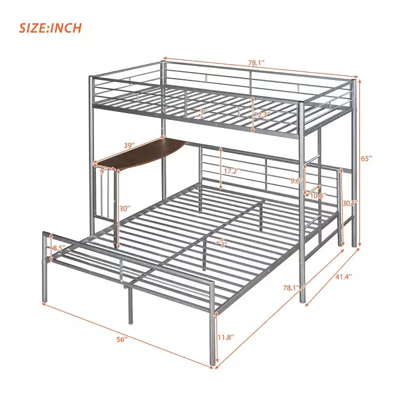 Lit superposé en métal une place sur deux places avec bureau, lit mezzanine une place avec lit inférieur double séparé pour enfants