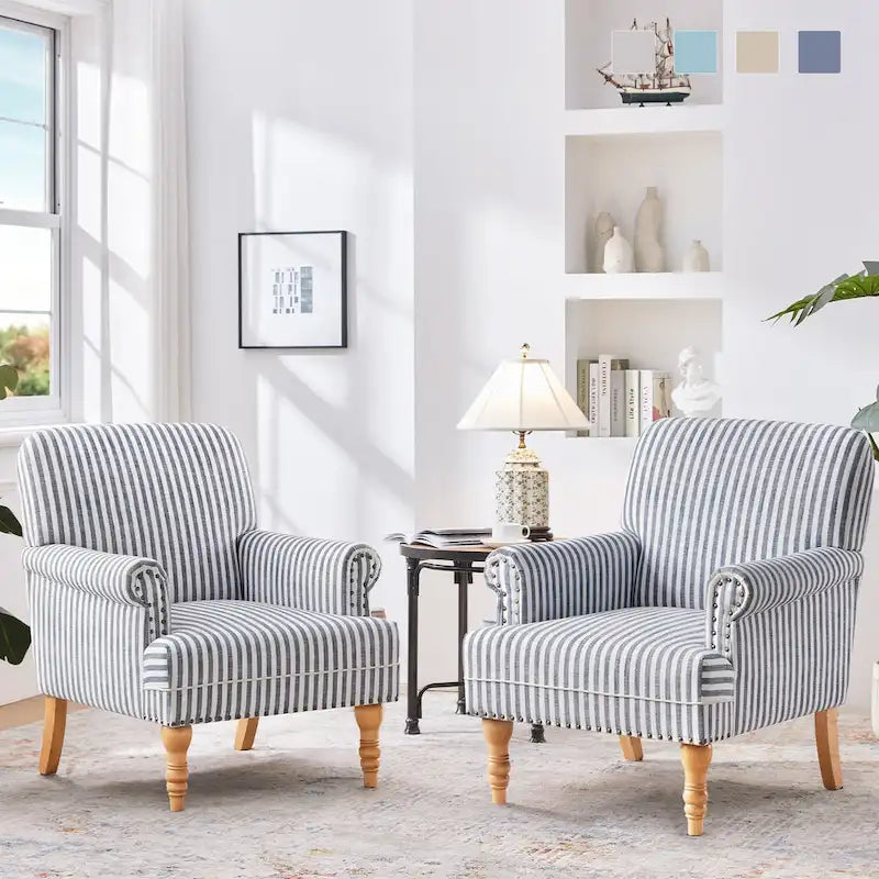 Fauteuil d'appoint avec accoudoirs roulés - Lot de 2 - Bleu/Gris/Marron