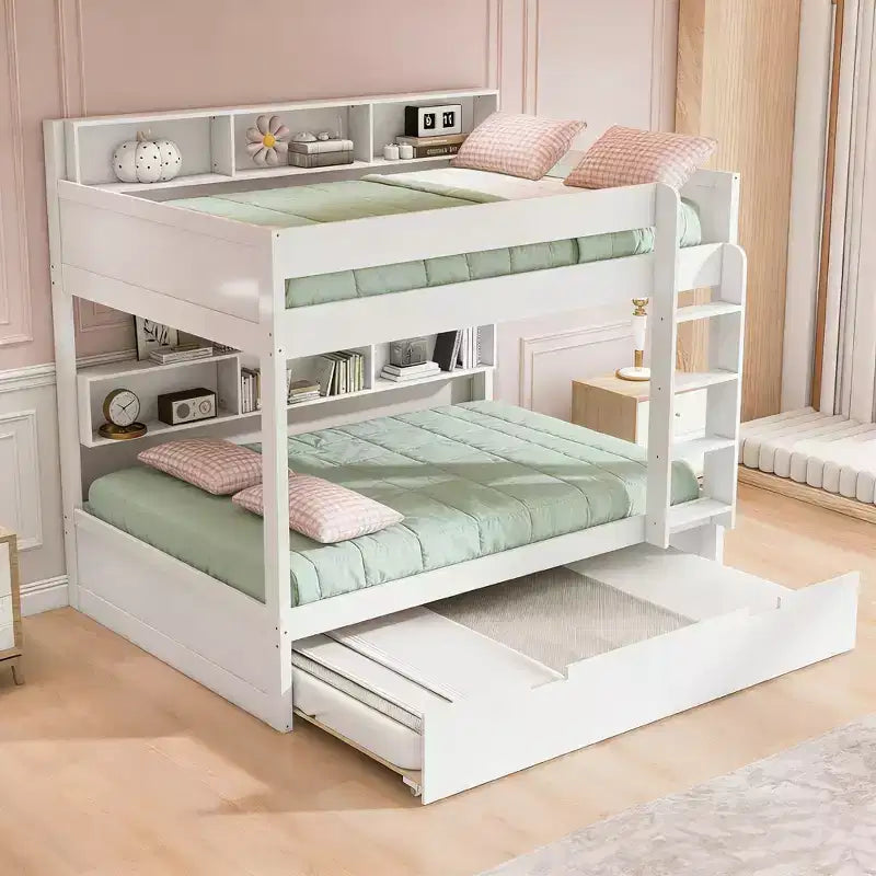 Luxystar Letto a castello moderno completo su completo con ripiani e letto estraibile