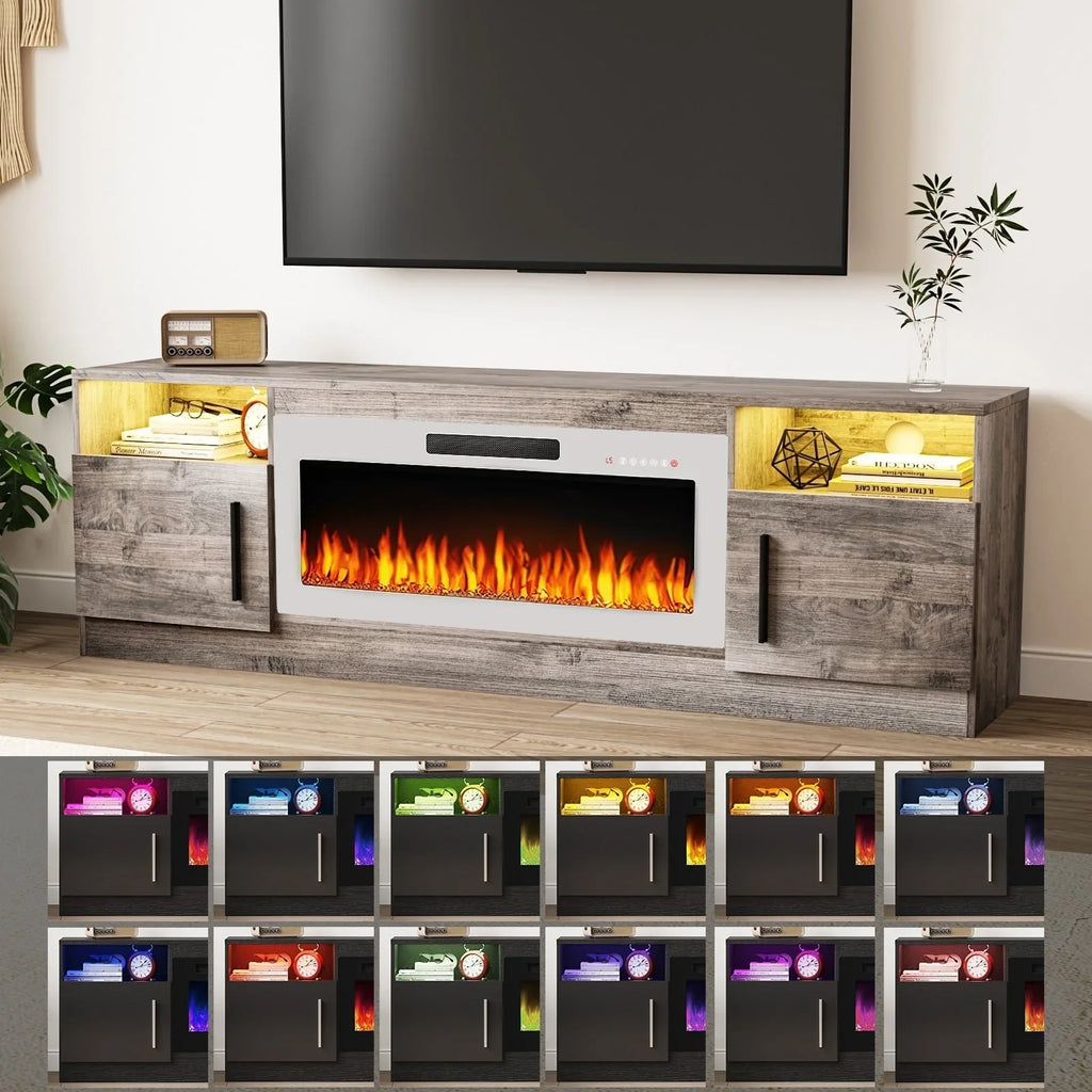 Mobile TV Bossin 70" con caminetto elettrico 36", Mobile TV per televisori fino a 80", 16 colori LED/Centro di intrattenimento