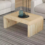 Tavolino da caffè Royal Hampton, in legno di acacia naturale lavorato a mano, rettangolare con piano ricurvo a cascata, 91 cm
