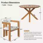 ModernLuxe Set da pranzo rotondo da esterno a 5 pezzi in legno di acacia, tavolo da 47" con 4 sedie a barilotto imbottite per giardino/patio/cortile