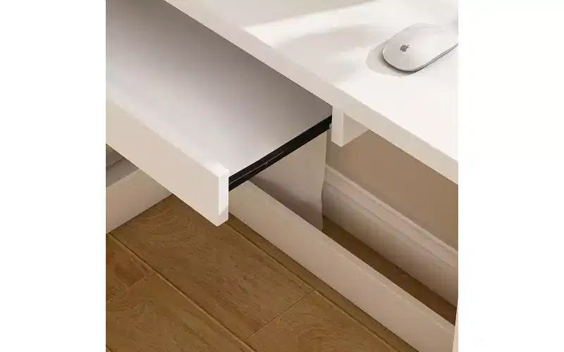 Scrivania JVNOXK con mobile in vetro e illuminazione LED integrata, scrivania angolare a L, con porte di ricarica USB e vassoio per tastiera, bianca