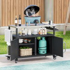 Isola da cucina per esterni con piano in acciaio inossidabile, carrello per barbecue in metallo con armadio di stoccaggio - N/A