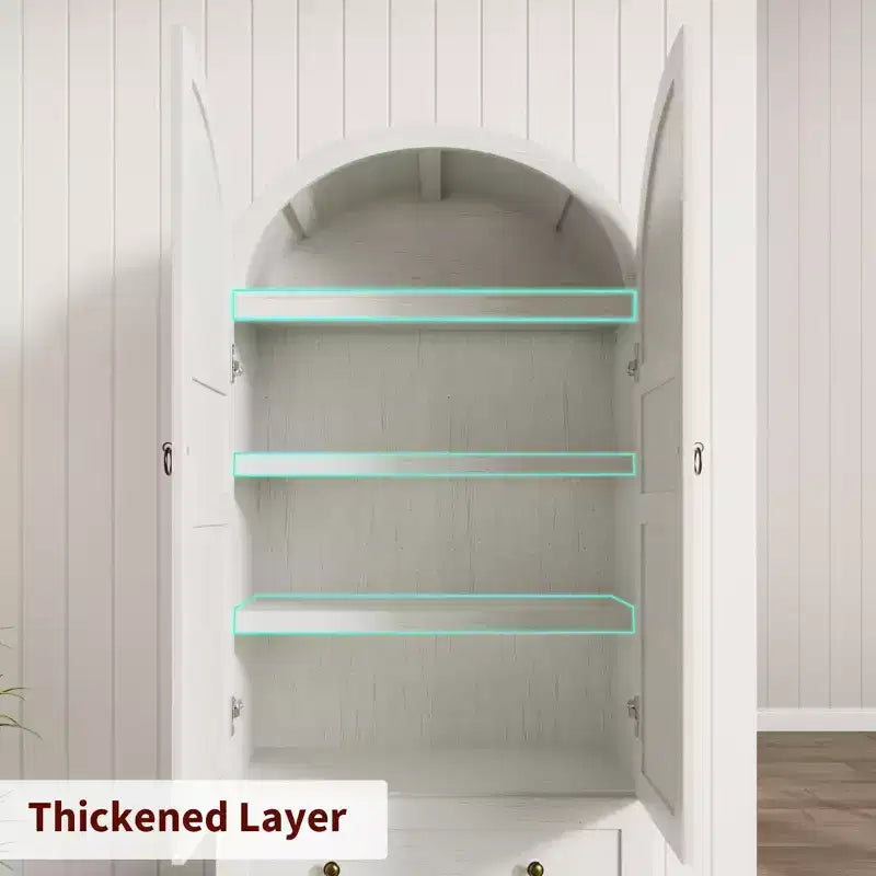Garde-manger de cuisine, Garde-manger de cuisine haut de 72 po à arche, Armoire en bois polyvalente de style campagnard avec tiroirs, Armoire de style ferme moderne