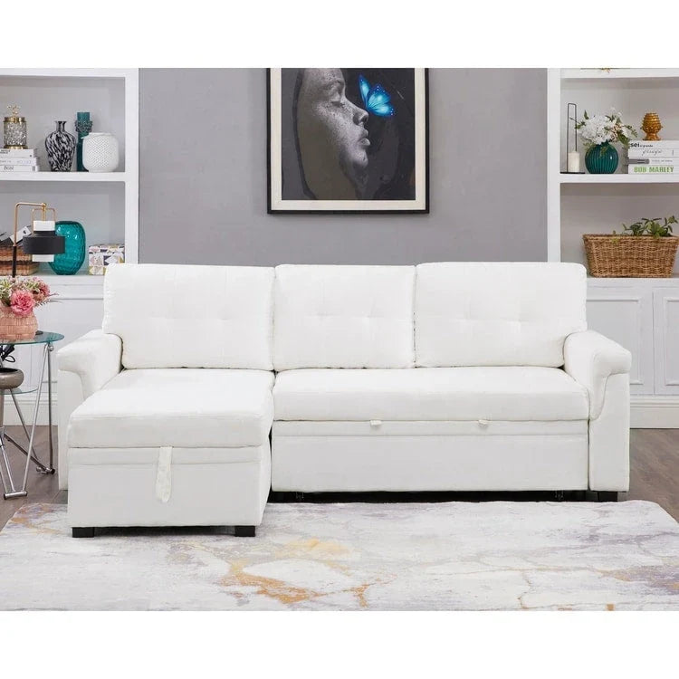 Divano sezionale reversibile con letto estraibile, chaise longue con contenitore nascosto, gambe durevoli,