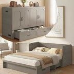 Mjkone Letto a Scomparsa Convertibile Matrimoniale Queen Size con Ricarica USB, Cassetti Contenitori, Materasso Escluso