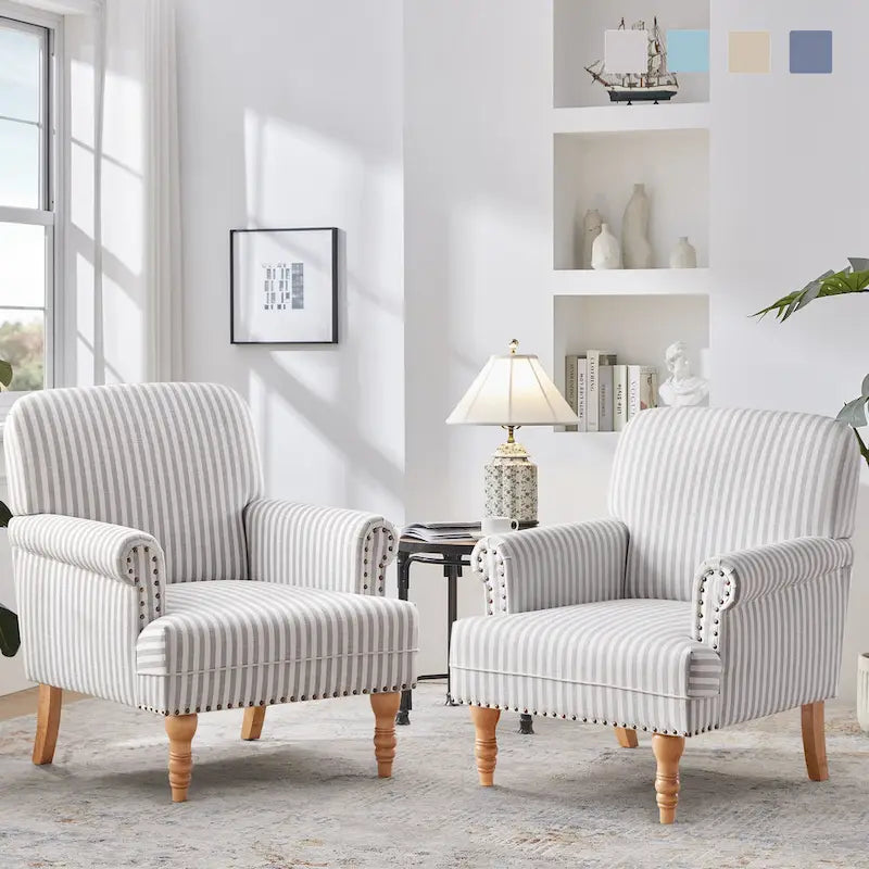 Fauteuil d'appoint avec accoudoirs roulés - Lot de 2 - Bleu/Gris/Marron