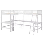 Letto a soppalco a L matrimoniale in legno da 119''L 79.5''W con scaletta e 2 scrivanie a L integrate