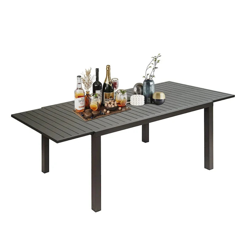 Table à manger extensible pour patio de 90 po, table d'extérieur rectangulaire en aluminium pour 4 à 8 personnes pour jardin bistrot